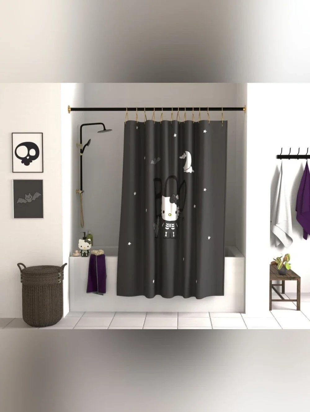 Brand New Hello Kitty Halloween Skelwton Shower Curtain - Picture 4 of 6
